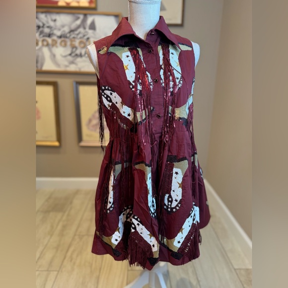 QUEEN OF SPARKLES Dresses & Skirts - New! QUEEN OF SPARKLES Garnet & Gold Sequin Boot Fringe Mini Dress